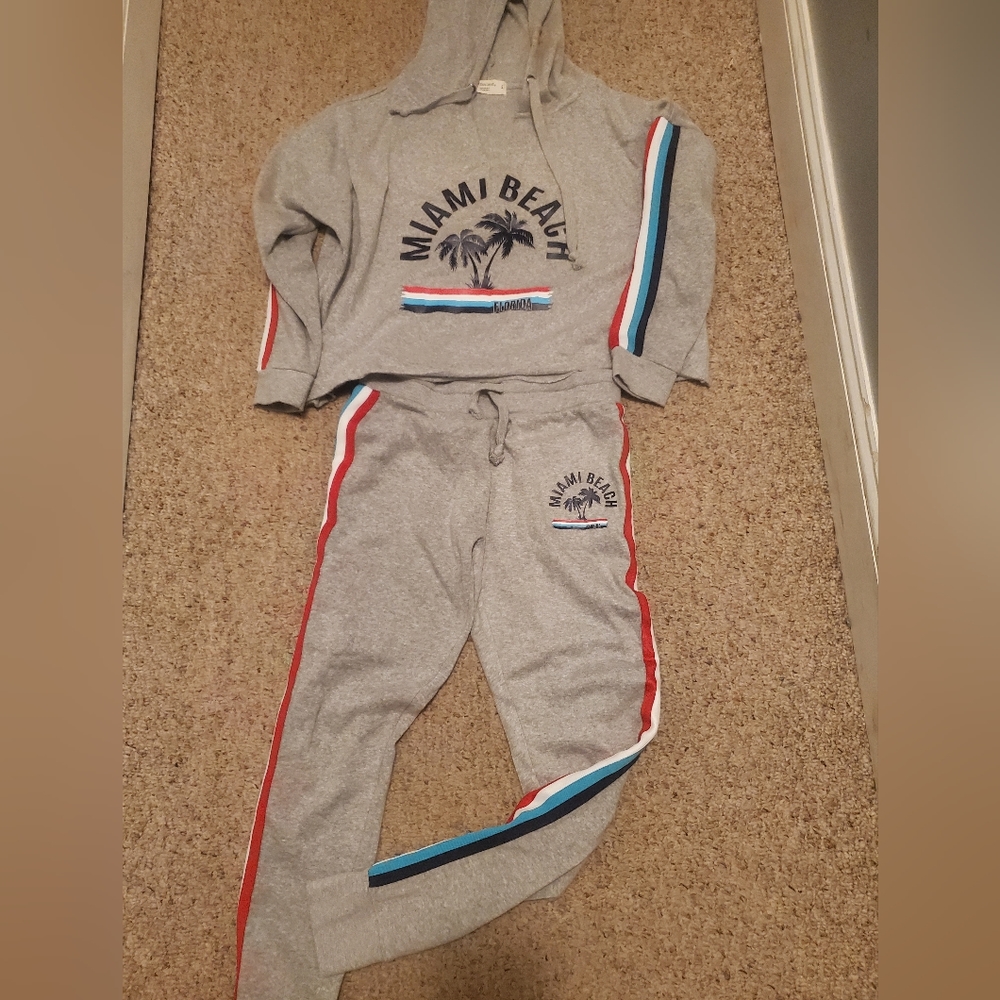 Ocean Drive Womens Gray Hoodie Sz S Sweatpants/Joggers Sz M Miami Beach